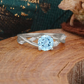 Vintage Round Cut Twisted Band Aquamarine Ring for Women
